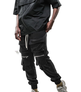 Solid Fabric Black Sweat Pants <b>Men's</b> High Quality <b>Loose</b> <b>Fit</b> Sports Style Cargo Pockets Sweatpants Polyester/Cotton OEM <b>Men</b> pant - Product Image 1