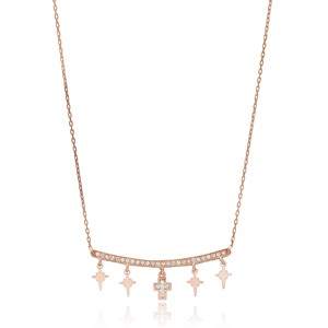 Collier avec pendentif étoile polaire et croix en zircon transparent, fabrication artisanale turque, bijoux en argent sterling 925, vente en gros - Product Image 1
