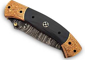 OFERTA Cuchillo Plegable de Acero de Damasco Hecho a Mano con Mango de Madera de Cuerno Negro, Disponible para OEM, para Campismo, Caza y Actividades al Aire Libre - Product Image 2