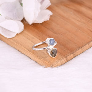 Bague classique en pierres précieuses pour femmes, bague en argent sterling 925, tourmaline, calcédoine, pour fêtes, fiançailles, cadeau d'anniversaire - Product Image 5