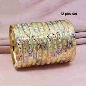 กำไลทองเหลืองชุบทอง 3 สี หลายเฉดสี สำหรับผู้หญิง งานปาร์ตี้ ชุด 12 ชิ้น ขายส่ง - Product Image 1