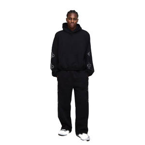 Sweat à capuche noir pour homme orné de strass et pantalon assorti, ensemble de survêtement, vêtements en gros OEM ODM - Product Image 1