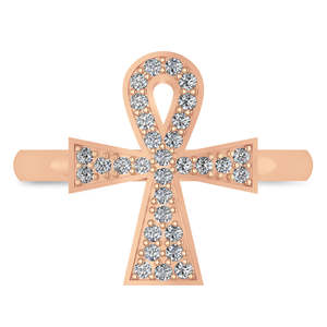 Bague en or rose 14 carats avec diamant Ankh Croix égyptienne (0,31 ct) - Product Image 1