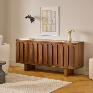 Aparador Moderno de Madera Maciza con Puertas Decorativas con Textura para Muebles de Almacenamiento de Sala de Estar - Product Image 6