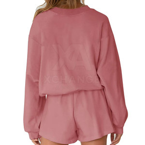 Conjunto Casual de Sudadera y Pantalón Corto para Mujer, 100% Algodón, Diseño Sólido de Dos Piezas, Transpirable, Ecológico, Tela Suave, para Uso Diario y Viajes - Product Image 3