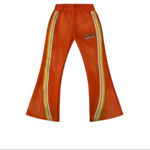 Pantalones de chándal de algodón oversize holgados con cintura invertida, logotipo personalizado, rayas laterales, bajo sin rematar y cordón ajustable - Product Image 1