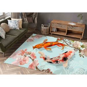 Alfombra de Chenilla con Diseño de Peces Koi Japoneses: Alfombra Estampada con Diseño Floral y Animal, Alfombra Suave No Tejida - Product Image 2