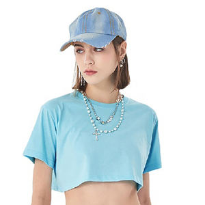 เสื้อครอปสตรีแขนสั้นแบบแห้งเร็วระบายอากาศได้ดีทำจากโพลีเอสเตอร์/ ผ้าฝ้ายทรงสูงโลโก้ตามสั่ง - Product Image 6