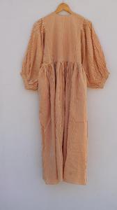 Robe mi-longue à rayures jaunes de haute qualité avec fermeture à cordes à col profond Mini robe longue imprimée à rayures Ligne de cou confortable - Product Image 3