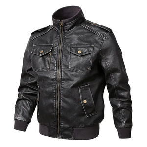 Veste en cuir pour hommes Col montant en toile Logo avant Écologique Respirant Coupe-vent Service OEM Confortable Haute qualité - Product Image 3
