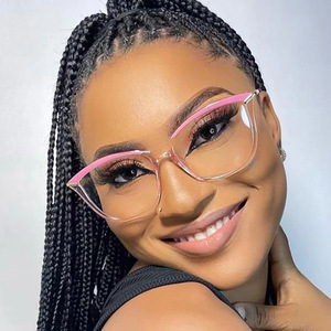 Gafas graduadas para mujer, monturas ópticas, Anti-azul, rosa claro, ceja TR90, Ojo de gato cuadrado, aleación óptica dorada - Product Image 1