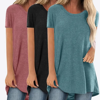 T-shirt à manches courtes col rond imprimé vintage pour femme, lot de 3 pièces, en Spandex, lavage enzymatique, emballage personnalisé, décontracté, motifs diamants, séchage rapide