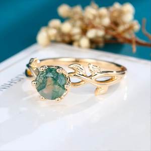 Round Cut Moss Agate Stone <b>Ring</b> Solid 925 Sterling Silver Unique Design Women <b>Girls</b> Fine Silver Jewelry <b>Ring</b> Fashion Jewelry - Product Image 2