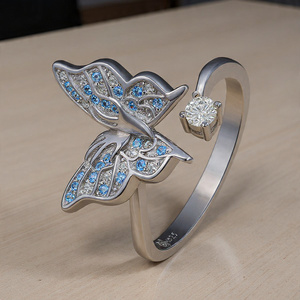 แหวนเงินแท้แบบเรียบง่ายสำหรับงานแต่งงานแหวน925ดีไซน์ปีกผีเสื้อแบบบายพาสแบบเรียบง่าย - Product Image 1