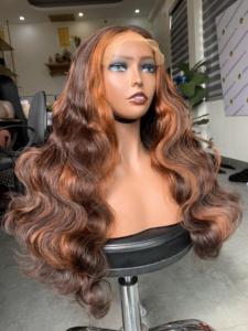 Vietnamese <b>Human</b> Hair Frontal Closure <b>Wig</b> Body Wave 300g 3 Bundles Color Hair - Product Image 1