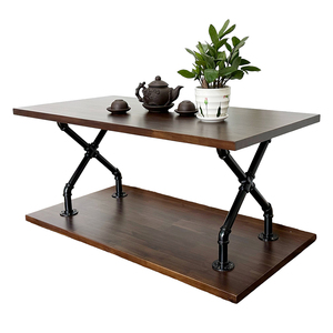 Industrial Style Two-Tiered Melaleuca Wood Living Room <b>Table</b> Durable <b>Sofa</b> <b>Table</b> with Pipe Legs-TT68232 - Product Image 1