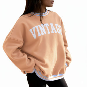 Buy <b>Women's</b> Customized Logo Long Boxy Pullover Sweatshirt Soft Cotton Fleece with Puff Print Mock Neck & Front Logo <b>for</b> Winter - Product Image 1