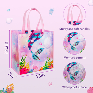 Bolsa de tela no tejida personalizada para recuerdos de fiesta de sirena, sellada térmicamente, a prueba de humedad, con asa rosa impresa en offset, fabricada en China para empresas. - Product Image 2