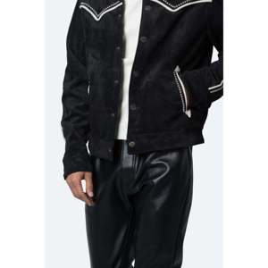 <b>Suede</b> Collared <b>Jacket</b> - Black - Product Image 1