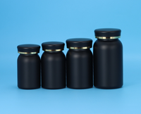 Bouteille de complément alimentaire en PET noir mat de 120 ml avec logo personnalisé, petit récipient pour médicaments pour capsules, comprimés et poudre de 150 g à 200 g