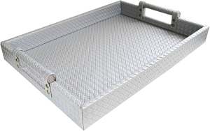 Bandeja para servir con mango de cuero de último diseño único, utensilios de cocina de Color plateado, bandejas para servir alimentos de Hotel en casa, Material de Metal duradero - Product Image 6