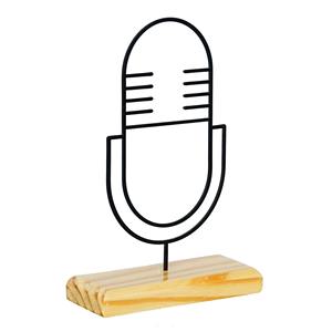 Sculpture de microphone moderne en métal noir avec base en bois Décoration de table élégante parfaite pour les mélomanes et les studios - Product Image 4