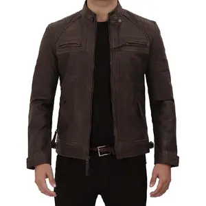 Nueva chaqueta de cuero de moto genuina ajustada a la moda para hombre, chaqueta de cuero de alta calidad para hombre para motorista - Product Image 1