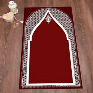 <b>Red</b> Islamic Prayer Rug: 3D Printed Worship Rug,With Pile Soft Rug - Product Image 4