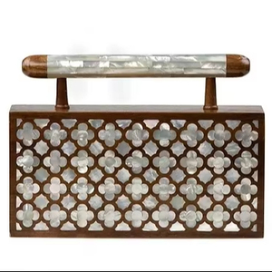 Opulent Islamic Wedding Gift <b>Handbag</b> with Customizable Mother of <b>Pearl</b> Inlay and Embroidery for Arabic Brides - Product Image 1