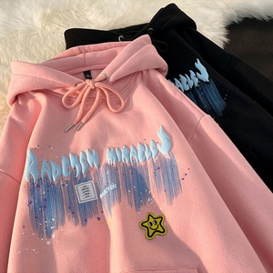 Custom Puff Printing Cotton Luxury Streetwear Oversized Embroidered Embossed Hoodies Set Women Crewneck Sweatshirt - Product Image 1