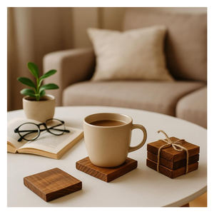 Posavasos de té de madera de forma cuadrada para servir bebidas de té, jugos, aperitivos, decoración de mesa, hogar, oficina, restaurantes, Hotel, posavasos para servir - Product Image 4