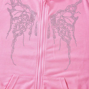 Zip-Up Autumn Wear Pink Color Highest Quality With Own Logo Customized Design <b>Men</b> Outer Wear Rhinestone <b>Hoodies</b> - Product Image 5