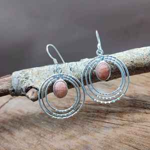 Triple Layer Boho Style Danglers Handmade Oval Shape Natural Sunstone <b>Earrings</b> with <b>Pearl</b> <b>and</b> <b>Diamond</b> Sterling Silver-for Gift - Product Image 5