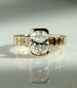 Women's 18K White Gold 2.00 CT <b>Cushion</b> Cut Side Stone Half Bezel Setting Diamond Lab Grown IGI Certified Classic Engagement <b>Ring</b> - Product Image 1