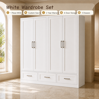 Armoire blanche sur mesure pour chambre à coucher, meuble de chambre à coucher, placard à 4 portes avec 3 tiroirs pour hôtel, villa, appartement