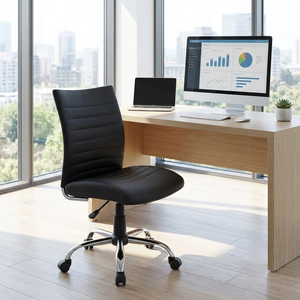San Francisco Modern Lift Chair <b>Black</b> Eco- Leather Task Chair with Adjustable Height Wood Plywood PU Leather Fabric Home Use - Product Image 2