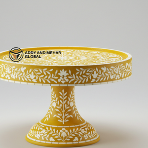 Support à gâteau artisanal en os jaune écologique, élégant plateau de service rond pour la décoration de la maison - Product Image 3