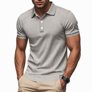 Camiseta de punto de verano americano para hombre estación independiente de secado rápido transpirable cómoda solapa elástica de seda helada para - Product Image 4