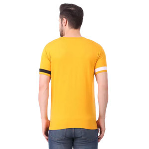 Men's Yellow Short Sleeve T-Shirt With <b>Black</b> <b>And</b> <b>White</b> Contrast Trim Regular Fit Casual Knitted Cotton O-Neck - Product Image 5