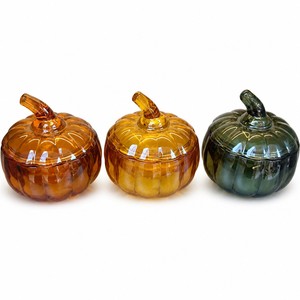 <span class=keywords><strong>Portacandele</strong></span> in <span class=keywords><strong>Vetro</strong></span> a Forma di Zucca con Coperchio - <span class=keywords><strong>Portacandele</strong></span> Artigianale per Halloween e Autunno, Decorazione per la Casa - Product Image 1