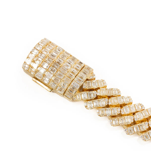 Customized <b>14K</b> <b>Gold</b> Hip Hop <b>Bracelet</b> with Emerald Cut Natural Diamond Prong Set for Gift - Product Image 1