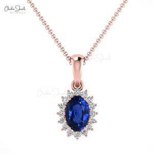 Thanh Lịch Tìm Kiếm 14K Vàng Thật Halo Mặt Dây Chuyền Tự Nhiên Màu Xanh Sapphire Và Trắng Kim Cương Mặt Dây Chuyền Vòng Cổ Đồ Trang Sức Mỹ Tại Nhà Máy Chi Phí - Product Image 3