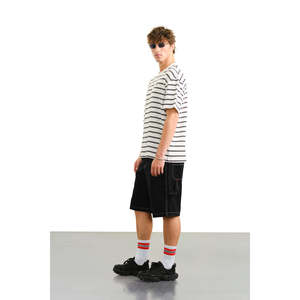 Camiseta Oversize de Algodón con Rayas Marineras y Diseño Estampado, Cuello Redondo - Product Image 1
