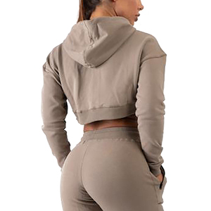 2026 fait sur mesure femmes hiver tricoté 100% coton Anti-boulochage doublé haut court sweats à capuche avant Logo col à capuche Streetwear - Product Image 5