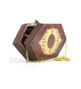 Sac à main en bois antique avec chaîne, pochette de soirée en métal, sac à bandoulière et sac à main décontracté en paille pour femme - Product Image 1