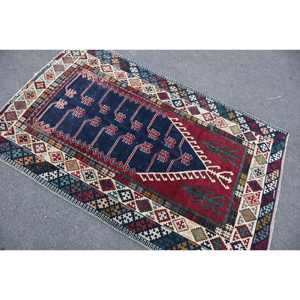 Kilim, alfombra de área grande azul roja, 3,8x5,9 pies, tejido plano, respaldo de látex de lana turca para pasillo, alfombra rectangular de felpa para habitación de retazos - Product Image 4