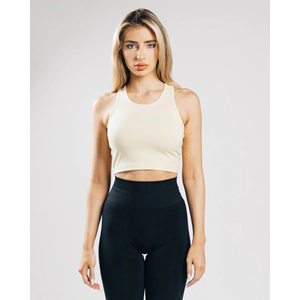 Spandex Scoop escote sin mangas Racerback estilo Long Line Sea Salt Womens Fitted Performance Crop Tank Top tarifa al por mayor - Product Image 1
