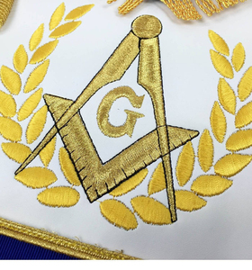Mason Blue Lodge ชุดเครื่องราชกกุธภัณฑ์ต้นแบบ2025สีน้ำเงินและทองเครื่องเย็บปักถักร้อยแบบมี MOQ ต่ำบริการ OEM - Product Image 2
