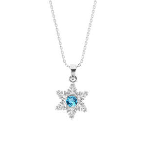 Collar con Colgante de Copo de Nieve - Plata de Ley 925 con Incrustaciones de Topacio y Circonio, Baño de Rodio y Acabado en Oro Rosa - Product Image 1
