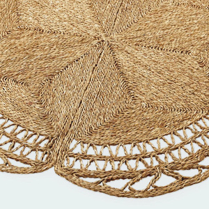 Tapis rond en jute naturel tissé à la main avec bord en dentelle tapis tressé Boho pour salon chambre salle à manger décor - Product Image 2